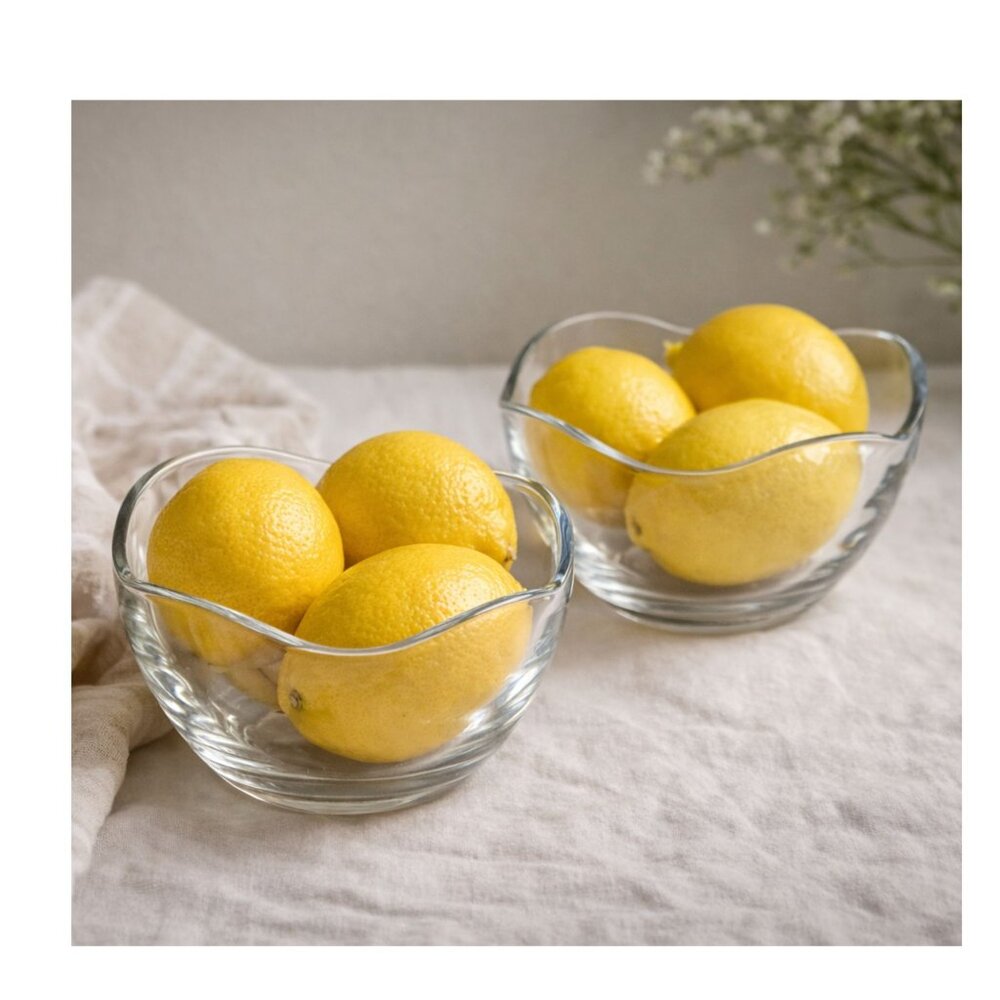 Set of 2 Clear Glass Snack & Dessert Bowls with Wavy Edge | Small Glass Serving